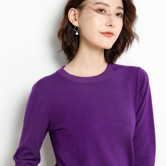 Pull en Laine Femme Col Rond en Laine Mérinos Manches Longues