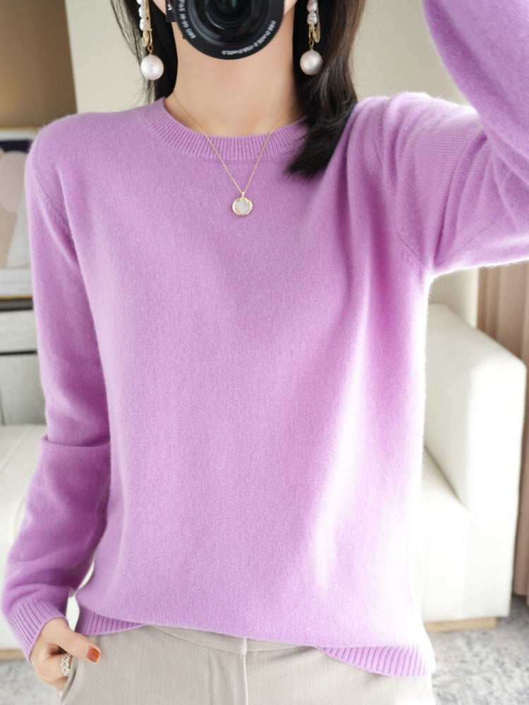 Pull en Laine Femme Col Rond en Laine Mérinos Manches Longues