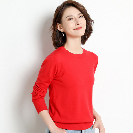 Pull en Laine Femme Col Rond en Laine Mérinos Manches Longues