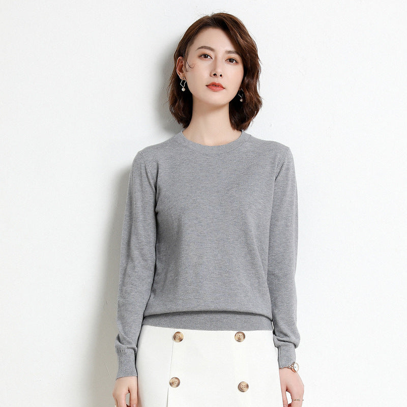 Pull en Laine Femme Col Rond en Laine Mérinos Manches Longues