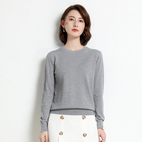 Pull en Laine Femme Col Rond en Laine Mérinos Manches Longues