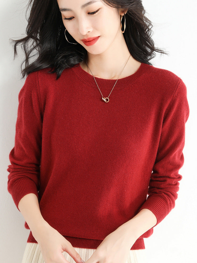 Pull en Laine Femme Col Rond en Laine Mérinos Manches Longues