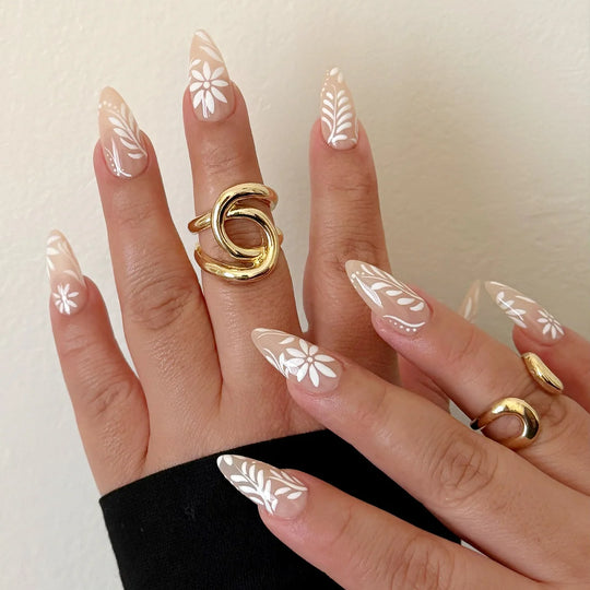 Ongles Stiletto Décorés Floral pour Femme, Décoration Ongle Artistique 0