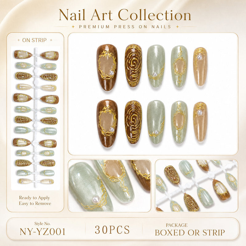 Ongles artificiels décorés pour femme style raffiné 0