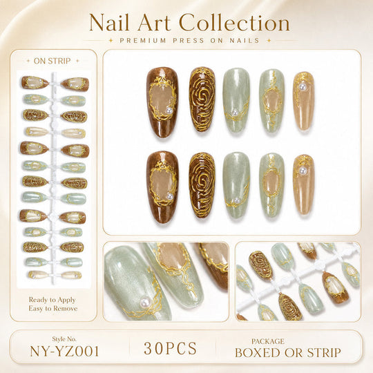 Ongles artificiels décorés pour femme style raffiné 0