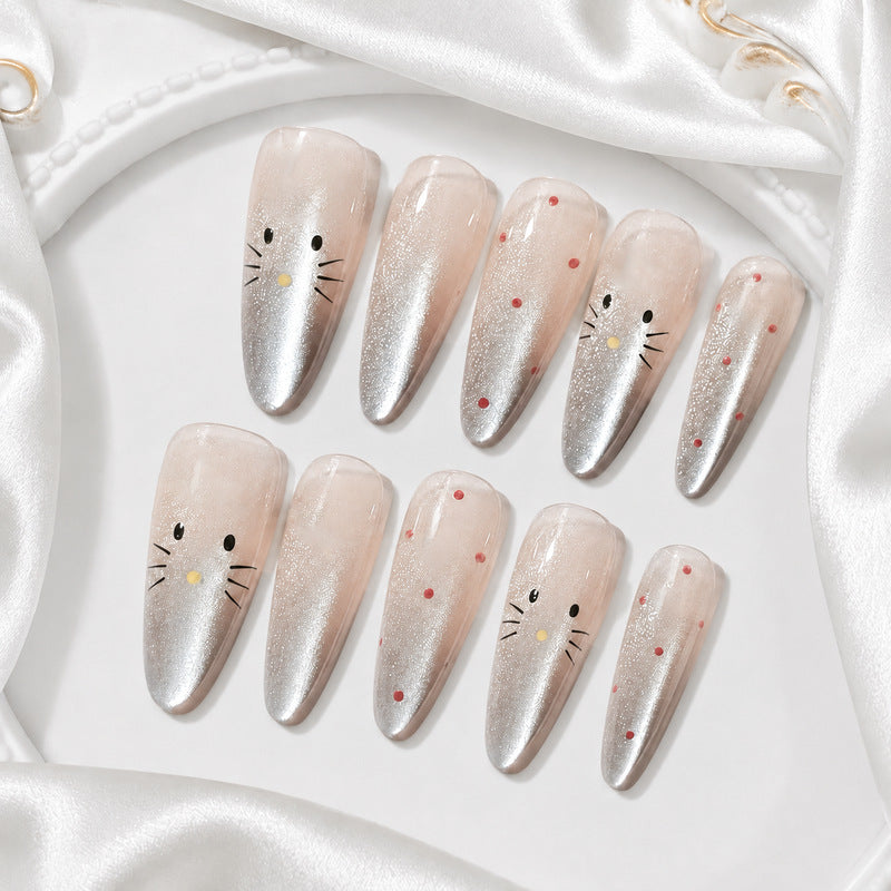 Ongles artificiels pour femmes avec motif chat ludique 1