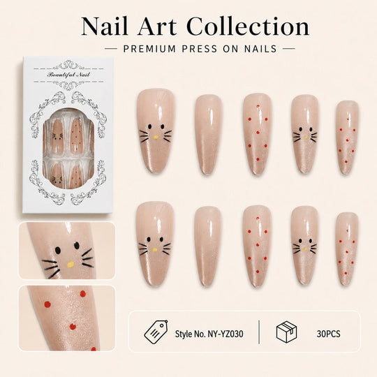 Ongles artificiels pour femmes avec motif chat ludique 3