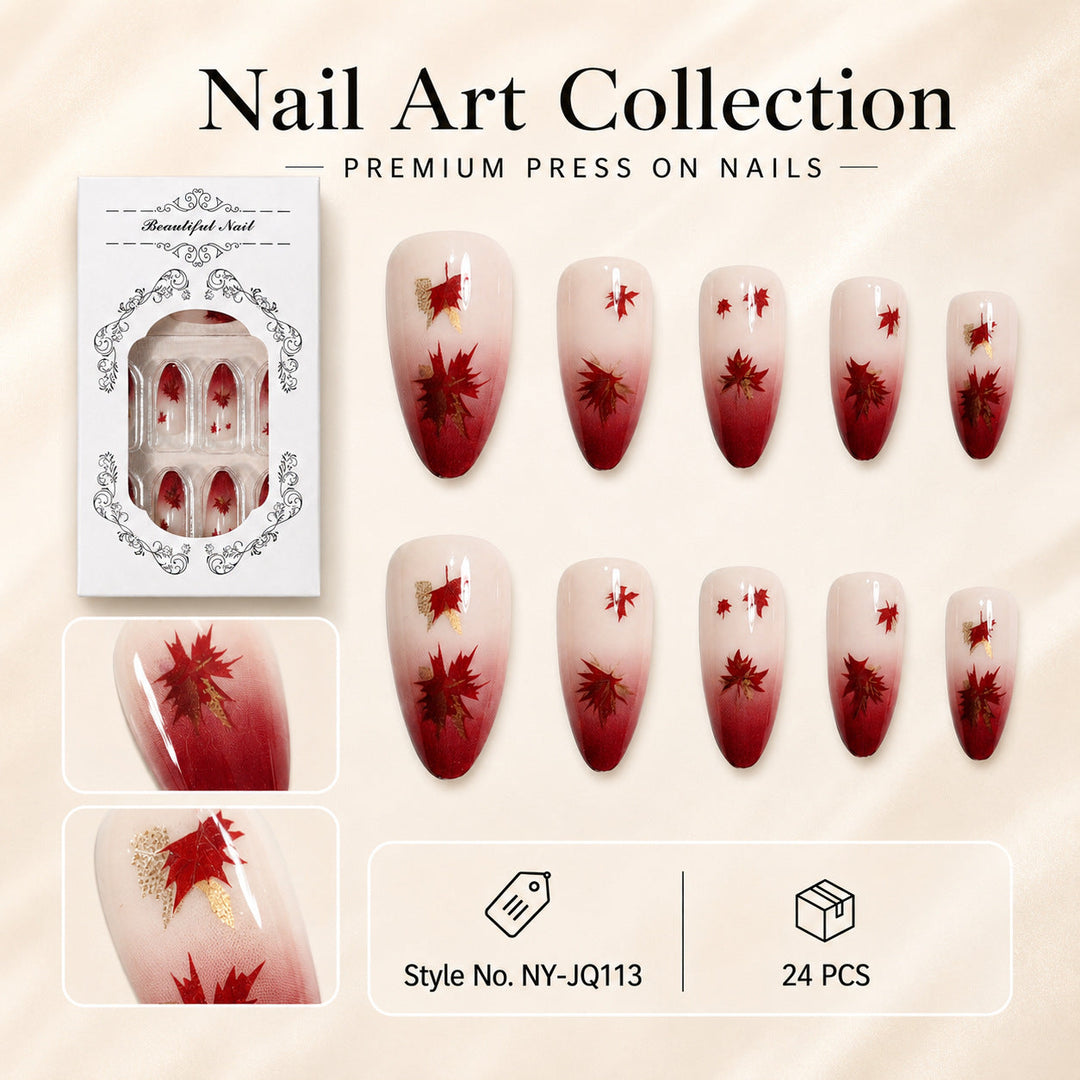 Ongles artificiels pour femmes avec motif feuille moderne 0