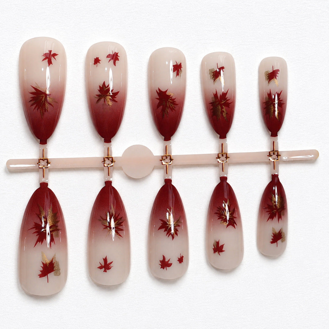 Ongles artificiels pour femmes avec motif feuille moderne 2