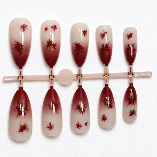 Ongles artificiels pour femmes avec motif feuille moderne 2