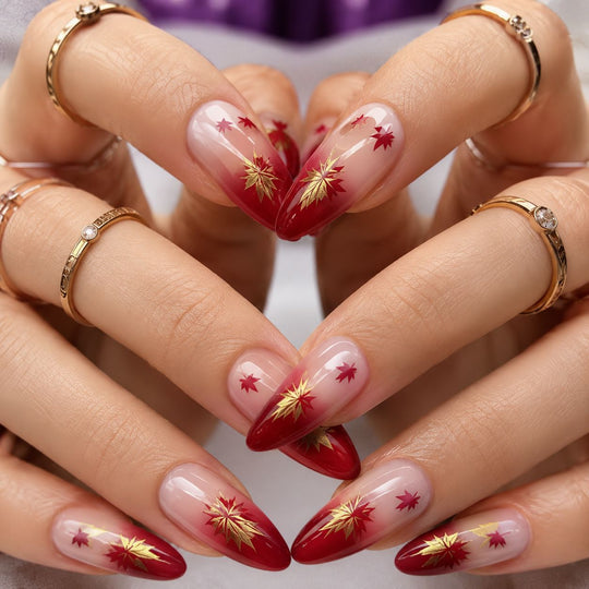 Ongles artificiels pour femmes avec motif feuille moderne 4