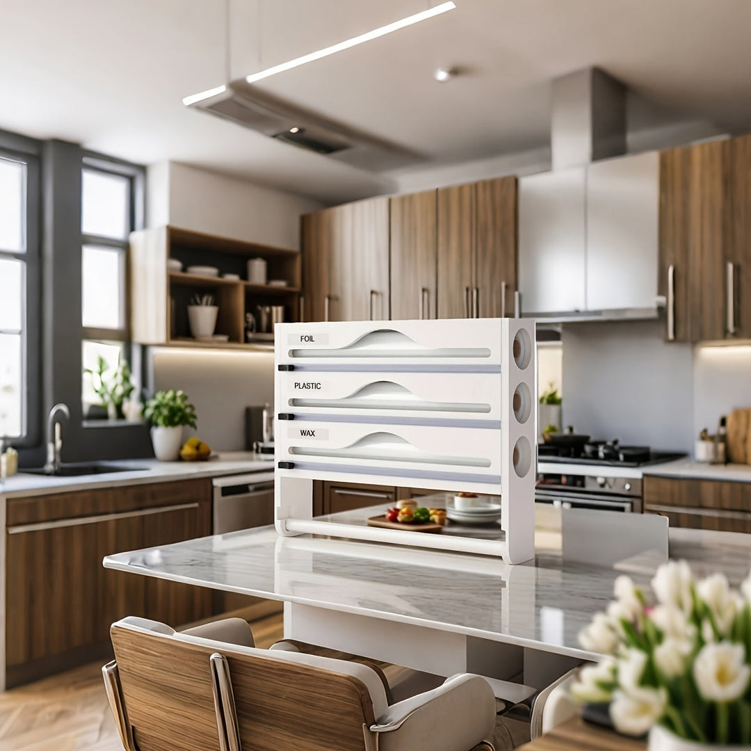 Organisateur de Cuisine Multifonctionnel avec Porte-Rouleau et Compartiments Rangement 3