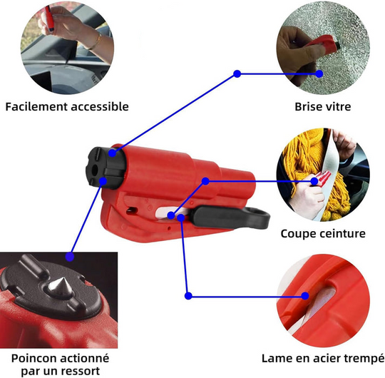 Outil d'Évacuation d'Urgence pour Voiture avec Coupe-Ceinture et Brise-Vitre 5