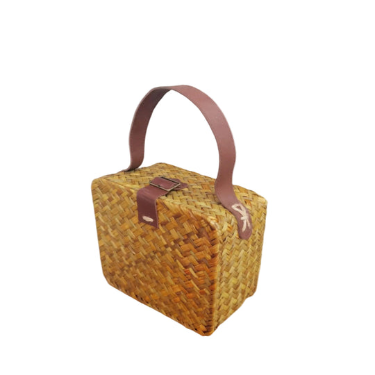 Panier Femme Tressé à la Main avec Poignée en Cuir 0