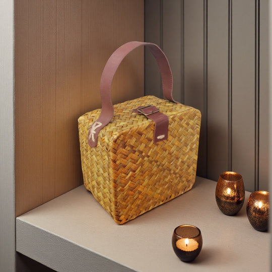 Panier Femme Tressé à la Main avec Poignée en Cuir 2