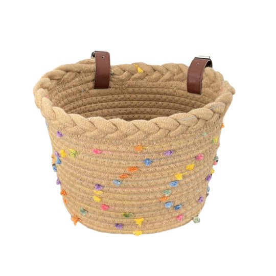 Panier Vélo Tressé Avant avec Sangles Réglables et Pompons Décoratifs pour Femme 1