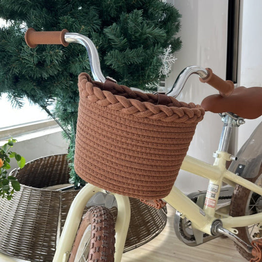 Panier Vélo Tressé Avant avec Sangles Réglables et Pompons Décoratifs pour Femme 3