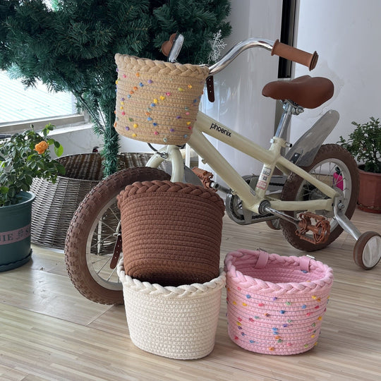 Panier Vélo Tressé Avant avec Sangles Réglables et Pompons Décoratifs pour Femme 4