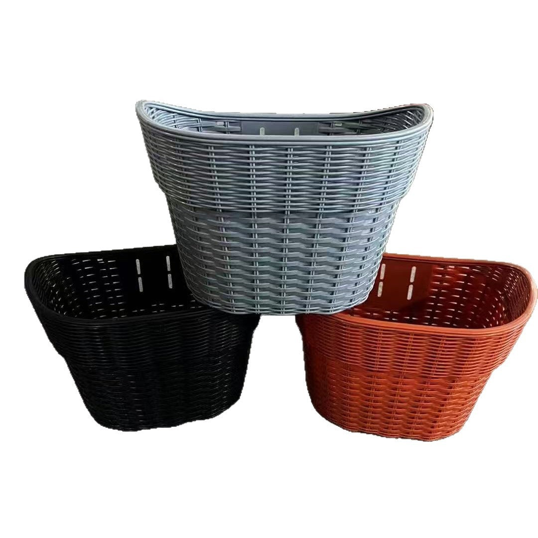 Panier avant de vélo style rotin tressé avec montage à dégagement rapide pour homme et femme 0