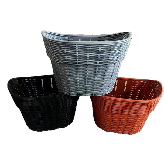 Panier avant de vélo style rotin tressé avec montage à dégagement rapide pour homme et femme 0