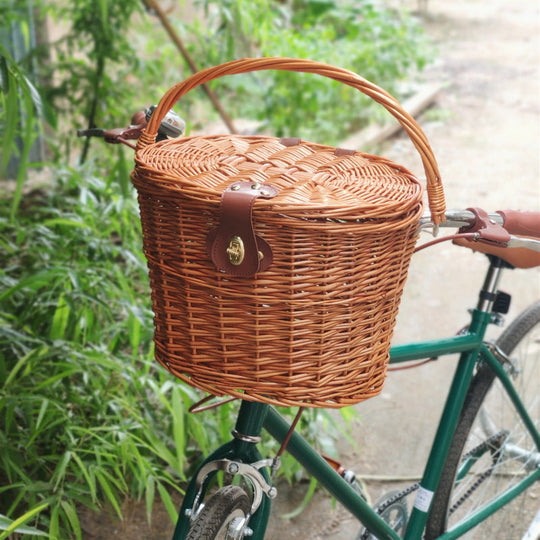 Panier avant de vélo tressé avec système de montage à dégagement rapide pour homme et femme 1