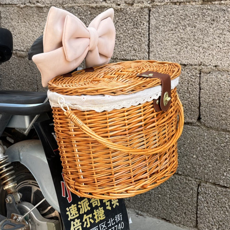 Panier avant de vélo tressé avec système de montage à dégagement rapide pour homme et femme 6