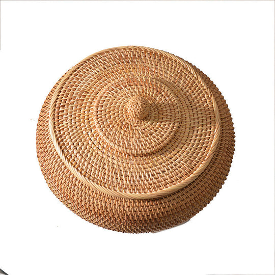 Panier de Rangement Rond avec Couvercle pour Femmes au Design Naturel 2