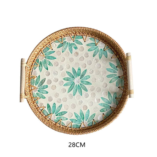 Panier de Service Rond pour Femme Tissé à la Main 0