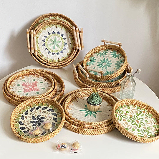Panier de Service Rond pour Femme Tissé à la Main 1