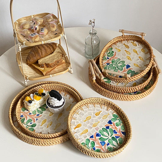 Panier de Service Rond pour Femme Tissé à la Main 2