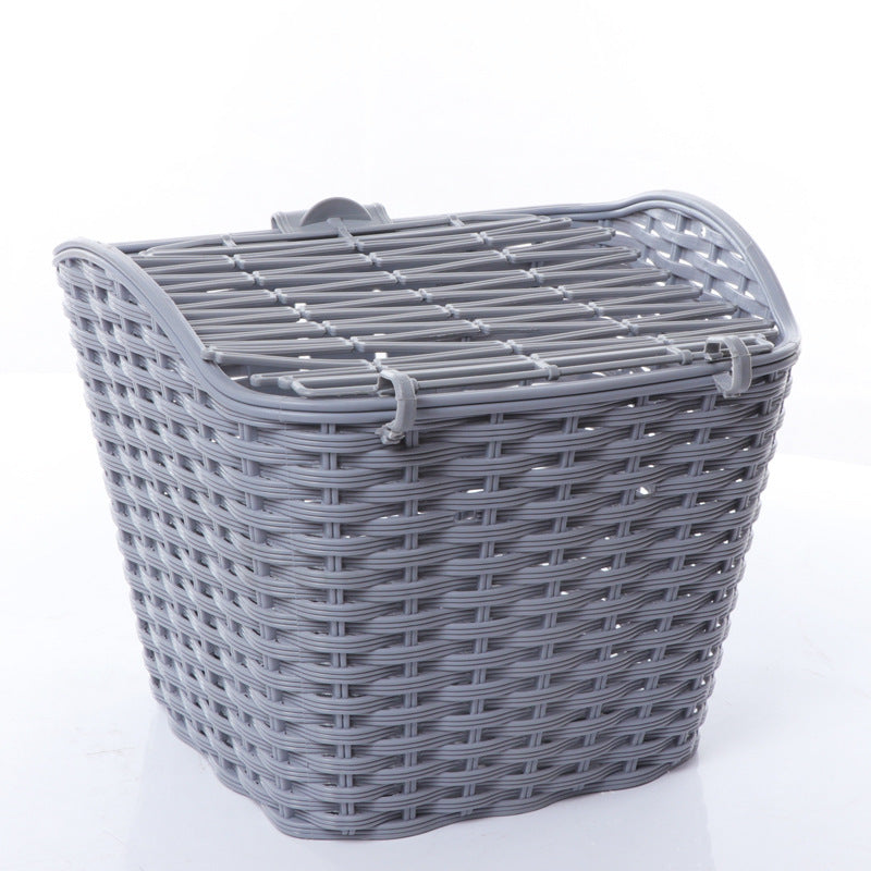Panier de vélo avant tissé avec couvercle à charnière et support universel pour guidon 1