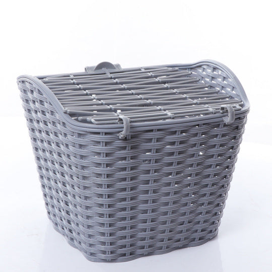 Panier de vélo avant tissé avec couvercle à charnière et support universel pour guidon 1