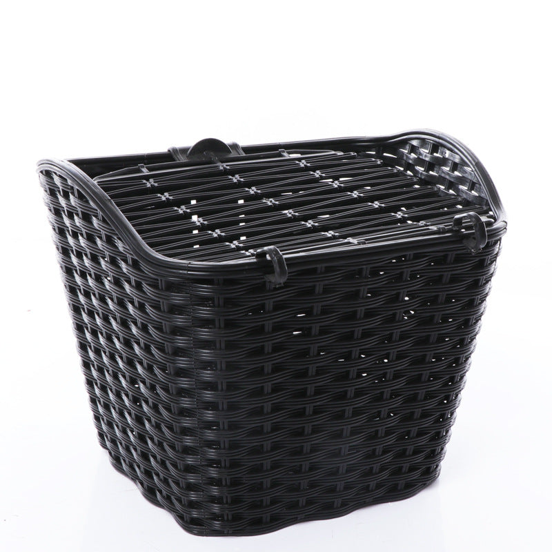 Panier de vélo avant tissé avec couvercle à charnière et support universel pour guidon 2