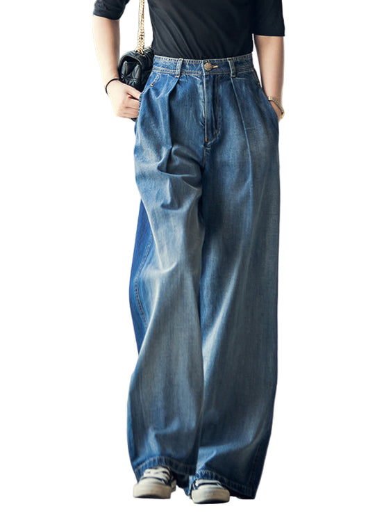 Pantalon Ample Femme en Denim Bleu 0