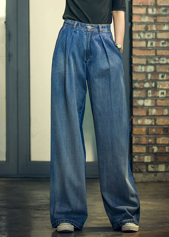 Pantalon Ample Femme en Denim Bleu 1