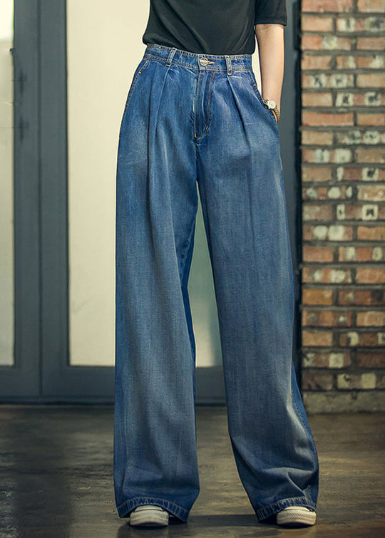 Pantalon Ample Femme en Denim Bleu 1
