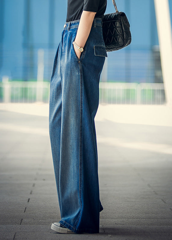Pantalon Ample Femme en Denim Bleu 4