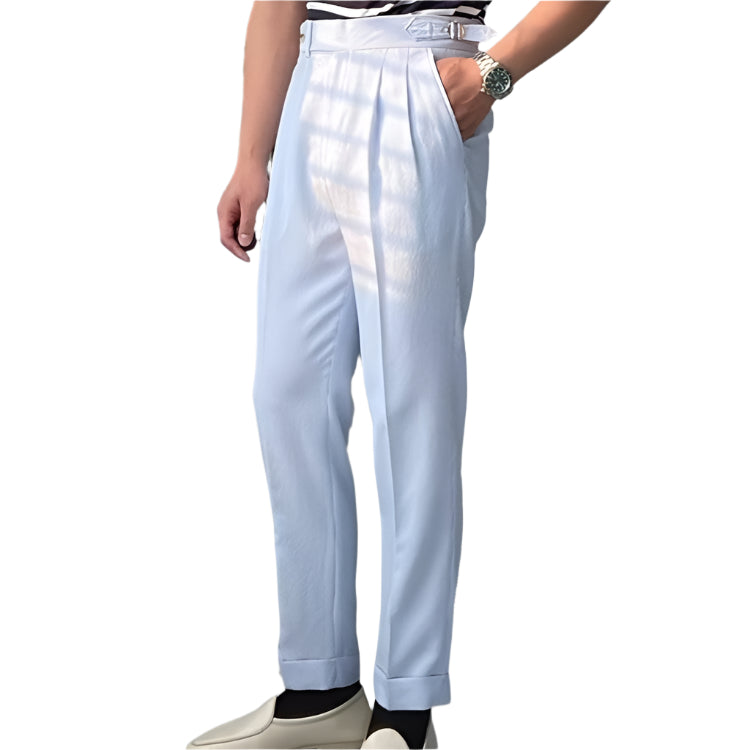 Pantalon Droit pour Hommes Taille Haute avec Pli Avant en Tissu Texturé 0