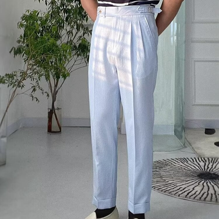 Pantalon Droit pour Hommes Taille Haute avec Pli Avant en Tissu Texturé 2