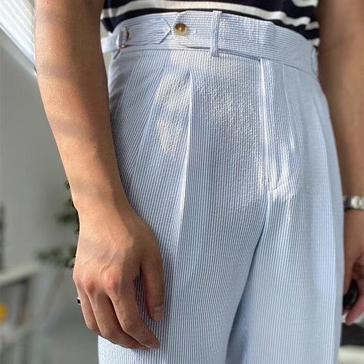 Pantalon Droit pour Hommes Taille Haute avec Pli Avant en Tissu Texturé 3