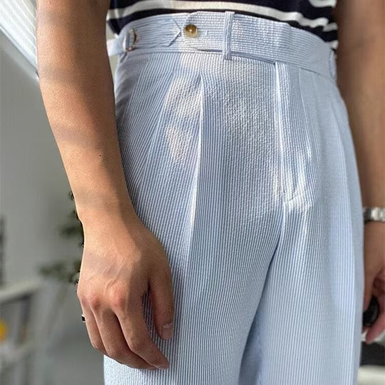 Pantalon Droit pour Hommes Taille Haute avec Pli Avant en Tissu Texturé 3