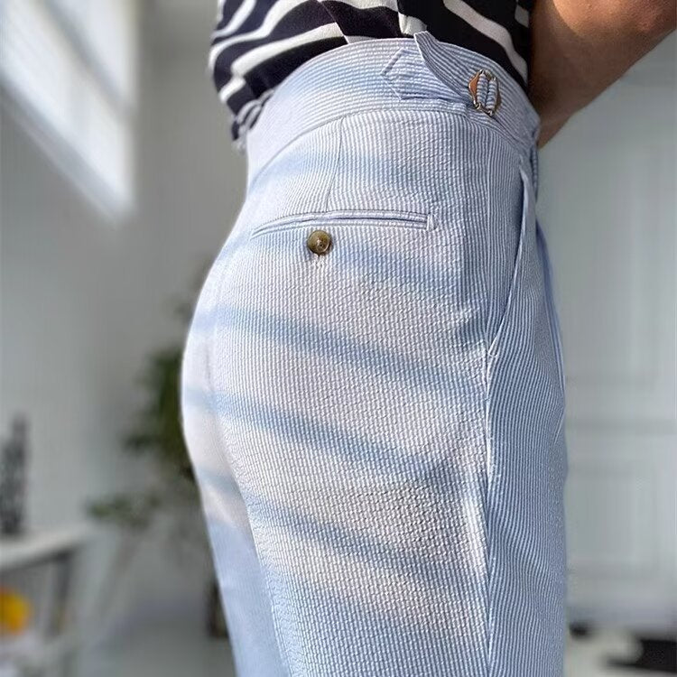 Pantalon Droit pour Hommes Taille Haute avec Pli Avant en Tissu Texturé 4