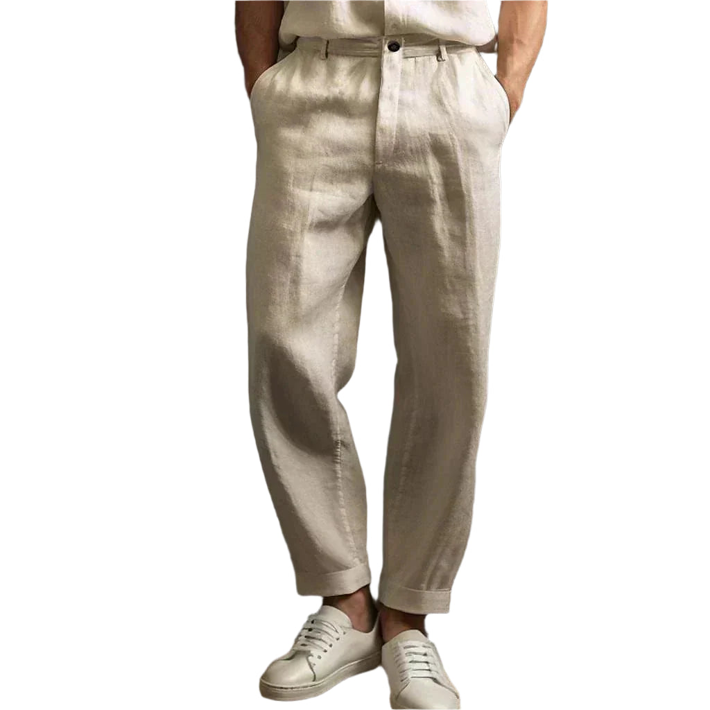 Pantalon Droit pour Hommes en Lin à Coupe Décontractée 0