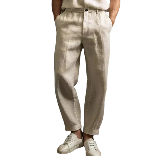 Pantalon Droit pour Hommes en Lin à Coupe Décontractée 0