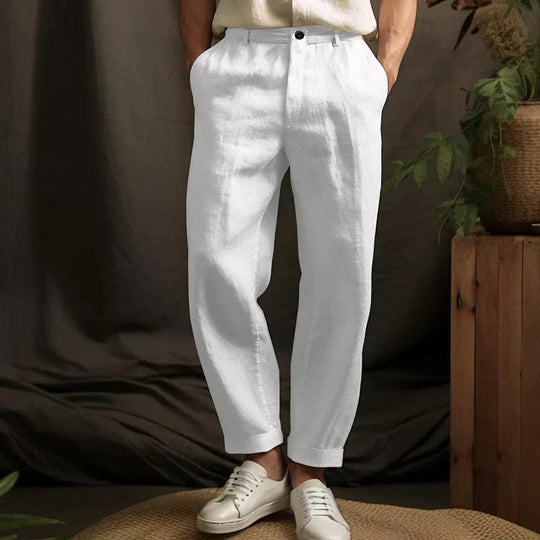 Pantalon Droit pour Hommes en Lin à Coupe Décontractée 1