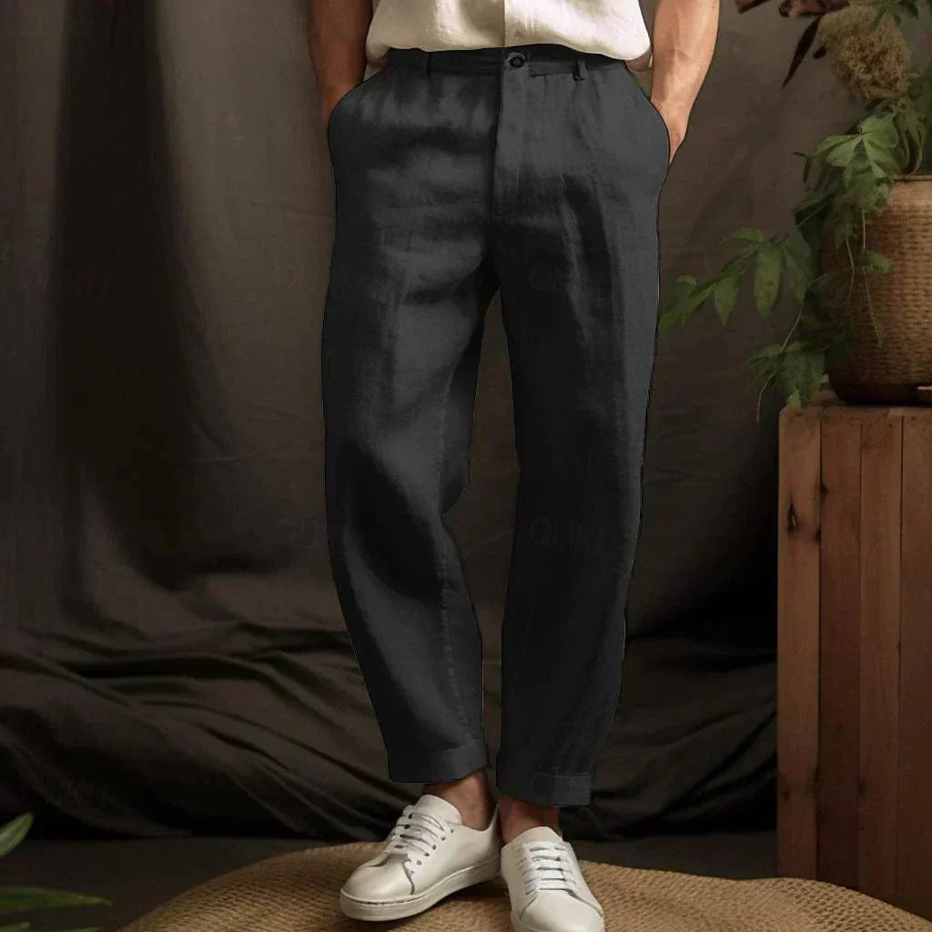 Pantalon Droit pour Hommes en Lin à Coupe Décontractée 2