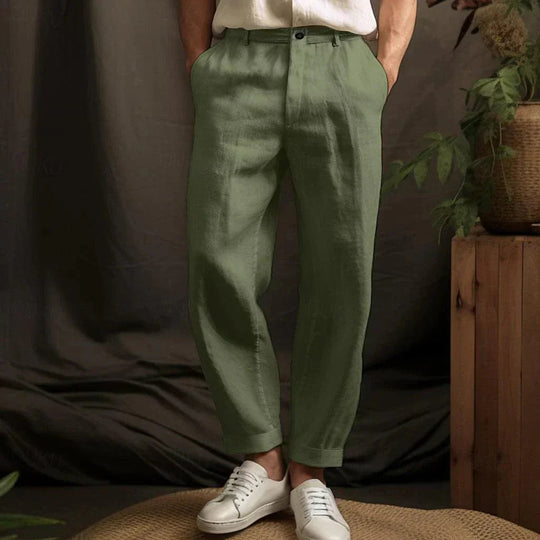 Pantalon Droit pour Hommes en Lin à Coupe Décontractée 3