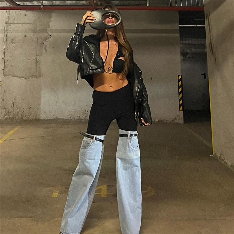Pantalon Femme Taille Haute Droit à Jambes Larges Chic 3