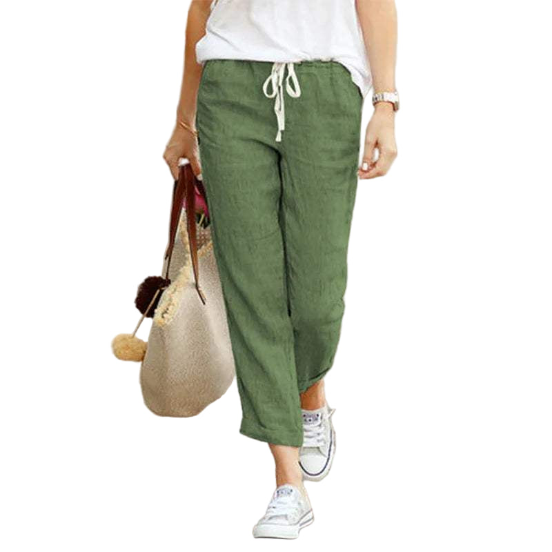 Pantalon Fluide Femme Décontracté en Coton et Lin Léger 0
