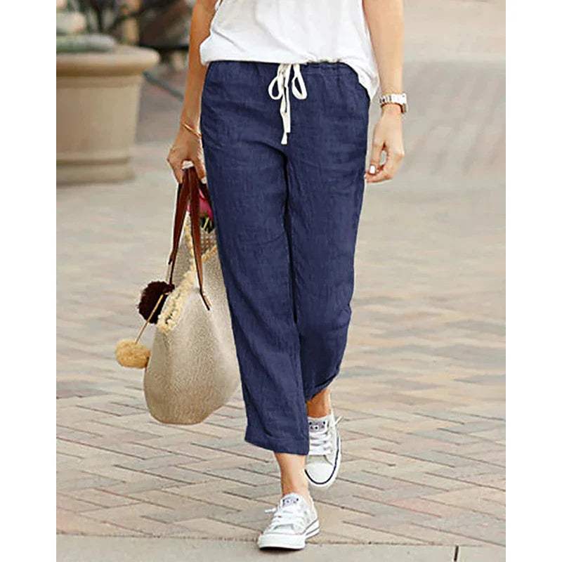 Pantalon Fluide Femme Décontracté en Coton et Lin Léger 1